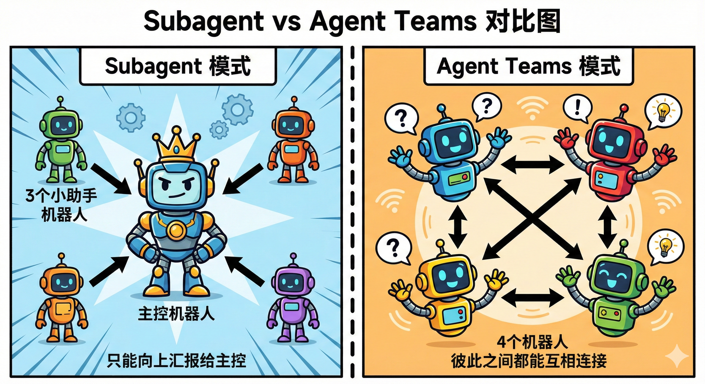 对比图:Subagent vs Agent Teams